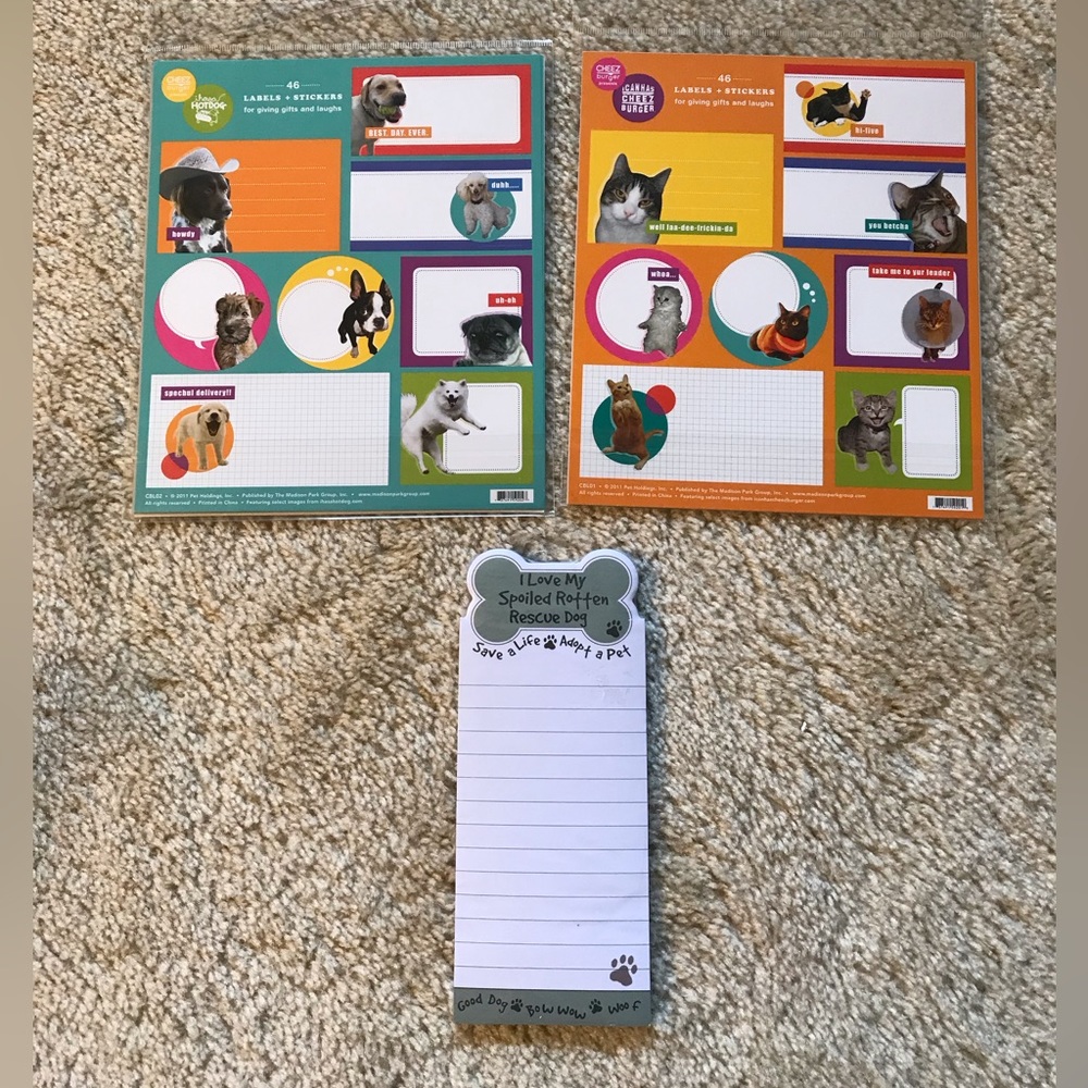 Rescue Dog Cat Pet Paw print Notepad Labels Stickers